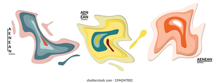 Set of 3D paper cut wavy holes. Vector paper cut layers create topography map concept or smooth origami paper carving craft. Wavy layered material design paper art isolated design elements.