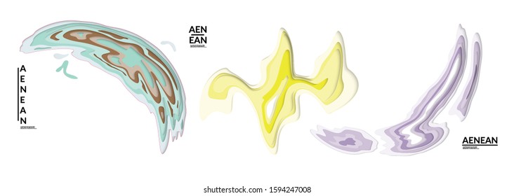 Set of 3D paper cut wavy holes. Vector paper cut layers create topography map concept or smooth origami paper carving craft. Wavy layered material design paper art isolated design elements.