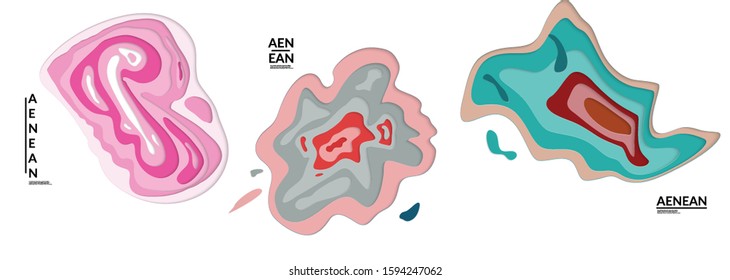Set of 3D paper cut wavy holes. Vector paper cut layers create topography map concept or smooth origami paper carving craft. Wavy layered material design paper art isolated design elements.