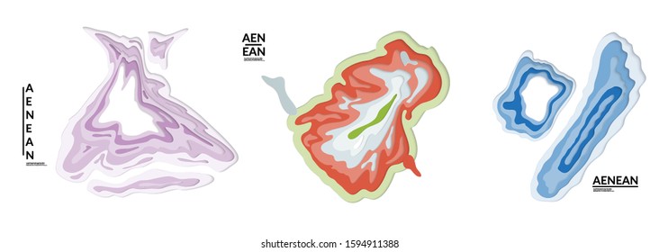 Set of 3D paper cut wavy holes. Vector paper cut layers create topography map concept or smooth origami paper carving craft. Wavy layered material design paper art isolated design elements.