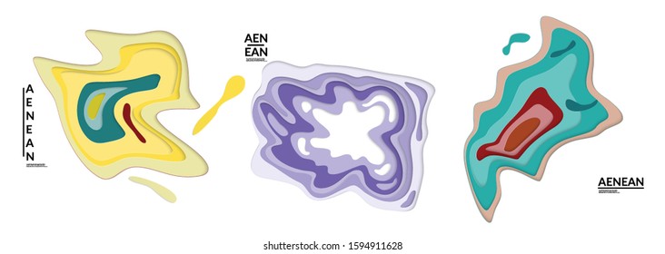 Set of 3D paper cut wavy holes. Vector paper cut layers create topography map concept or smooth origami paper carving craft. Wavy layered material design paper art isolated design elements.