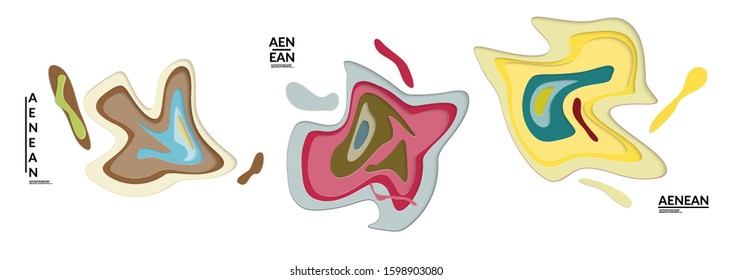 Set of 3D paper cut wavy holes. Vector paper cut layers create topography map concept or smooth origami paper carving craft. Wavy layered material design paper art isolated design elements.