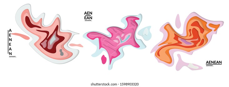 Set of 3D paper cut wavy holes. Vector paper cut layers create topography map concept or smooth origami paper carving craft. Wavy layered material design paper art isolated design elements.