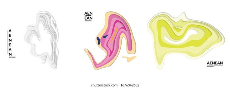 Set of 3D paper cut wavy holes. Vector paper cut layers create topography map concept or smooth origami paper carving craft. Wavy layered material design paper art isolated design elements.