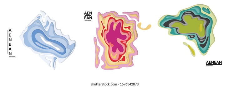 Set of 3D paper cut wavy holes. Vector paper cut layers create topography map concept or smooth origami paper carving craft. Wavy layered material design paper art isolated design elements.