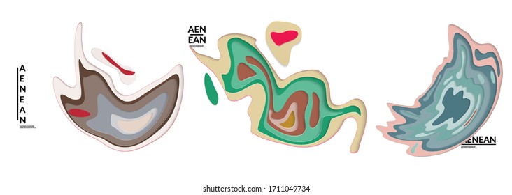 Set of 3D paper cut wavy holes. Vector paper cut layers create topography map concept or smooth origami paper carving craft. Wavy layered material design paper art isolated design elements.