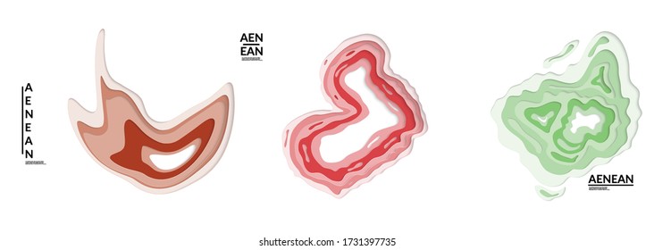 Set of 3D paper cut wavy holes. Vector paper cut layers create topography map concept or smooth origami paper carving craft. Wavy layered material design paper art isolated design elements.