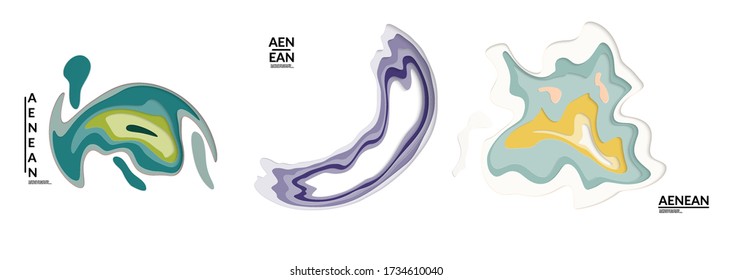 Set aus 3D-Papier geschnitten gewellten Löchern. Vector Papierschneidschichten erstellen ein topographisches Kartenkonzept oder ein glattes Origami-Schnitzerwerk. Wavy-Schichtenpapier ist ein isoliertes Designelement.