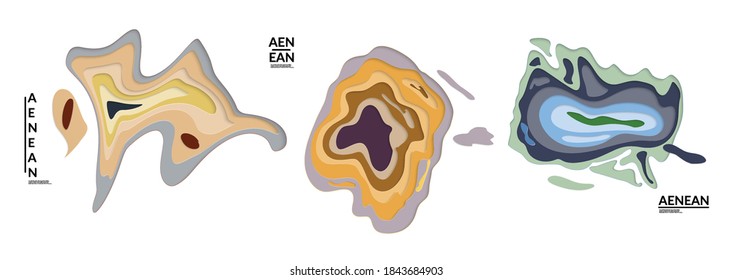 Set of 3D paper cut wavy holes. Vector paper cut layers create topography map concept or smooth origami paper carving craft. Wavy layered material design paper art isolated design elements.