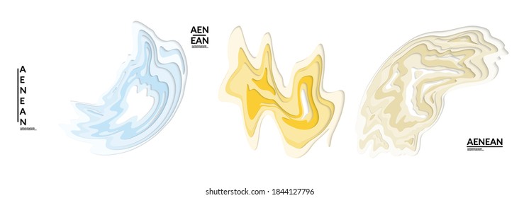 Set of 3D paper cut wavy holes. Vector paper cut layers create topography map concept or smooth origami paper carving craft. Wavy layered material design paper art isolated design elements.