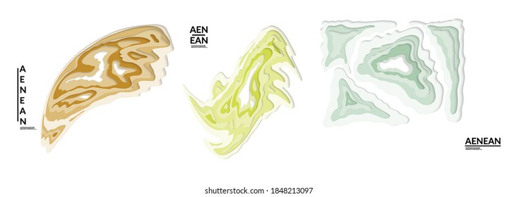 Set of 3D paper cut wavy holes. Vector paper cut layers create topography map concept or smooth origami paper carving craft. Wavy layered material design paper art isolated design elements.