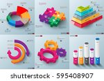 Set of 3d paper infographic elements data visualization vector design template. Business concept steps or processes, workflow, diagram, hexagon, box, pyramid, gear, marketing icons, info graphics.