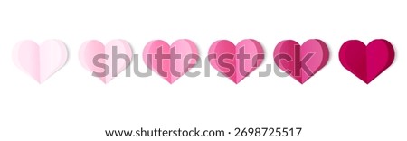 Set of 3D paper style hearts in pink gradient from light to dark used for love rating UI infographics valentine cards romantic packaging, modern graphic design. Layered 3D Hearts Vector illustration