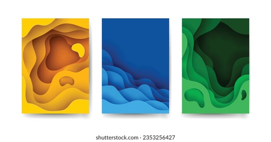 set of 3D papercut background illustration. vector design for bussines, flyer, book cover, poster etc.