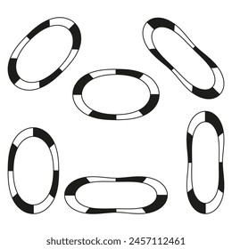 Set of 3D perspective oval frames. Geometric elliptical borders Vector illustration. Dynamic ring elements collection.