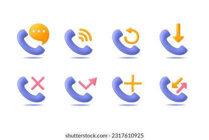 Set of 3d phone icon vector illustration. Modern and trendy phone call design communication