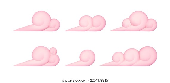 Set 3d pink clouds. Various cartoon soft cloud shapes for games, animations, web. Vector illustration
