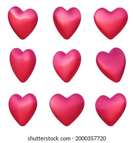 Set of 3d pink realistic hearts. Vector illustration.