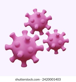 Set of 3D pink round viruses. Biological attack, causative agents of dangerous disease