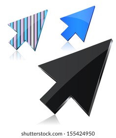 Set of 3D pointers. Set of three glossy arrows