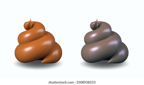 Conjunto de poops 3D de cores diferentes. Fezes vetoriais castanhas e pretas