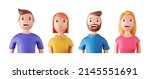 Set of 3d portraits of happy people on a white background. Cartoon characters woman and man, vector illustration.