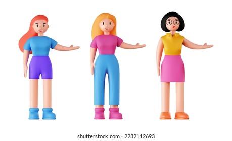 Set of 3d portraits of happy people on a white background. Cartoon characters woman and man, vector illustration.