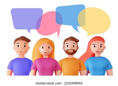 Set of 3d portraits of happy people on a white background. Cartoon characters woman and man, vector illustration.