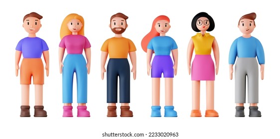 Set of 3d portraits of happy people on a white background. Cartoon characters woman and man, vector illustration. - Shutterstock ID 2233020963