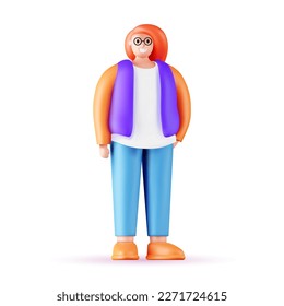 Set of 3d portraits of happy people on a white background. Cartoon characters woman and man, vector illustration. Stylized fashion characters with big body, bodypositive figure.
