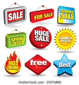 Set of 3d price tags and sale signs.