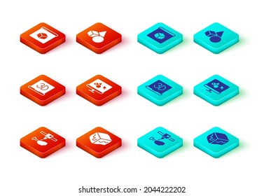 Establezca el pie de pollo de la impresora 3D, cubo isométrico, software, formas geométricas básicas e icono. Vector