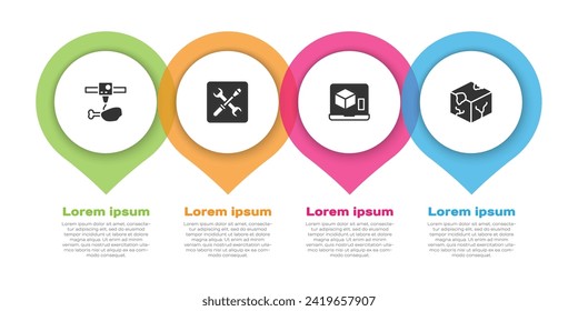 Set 3D printer chicken leg, setting,  and Isometric cube. Business infographic template. Vector