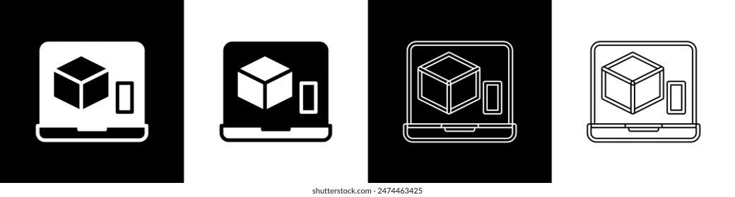 Establecer el icono de la impresora 3D aislado sobre fondo blanco y negro. impresión 3d.  Vector