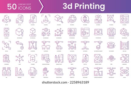 Set of 3d printing icons. Gradient style icon bundle. Vector Illustration