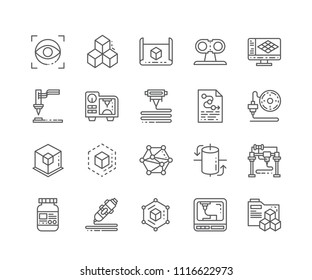 Set of 3D Printing outline icons isolated on white background. Editable Stroke. 64x64 Pixel Perfect.
