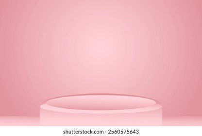 Set of 3D product podium background in pink floor empty space. Abstract composition in minimal design. Studio showroom product pedestal.