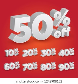 Set of 3D Promotional Discount - Vector Illustration