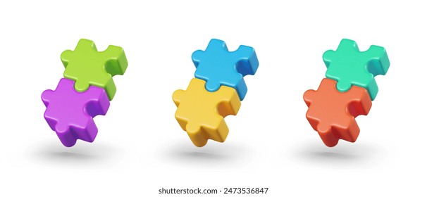 Set of 3D puzzles of different colors. Templates for creating combinations, selecting options