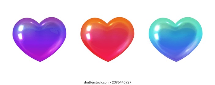 Set of 3d rainbow hearts. Isolated vector illustration.