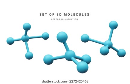 Set of 3d realistic abstract molecules isolated on white background. Medicine, biology, chemistry and science concept in cartoon style. Vector illustration