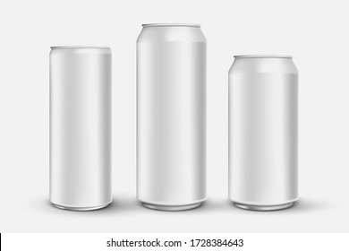 set of 3d realistic aluminium cans isolated on white backrground, beer metal cans mock ups