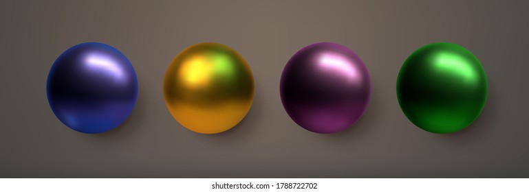 Juego de bolas 3d realistas sobre fondo gris. Esferas cromadas