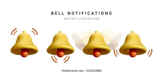 Set of 3d realistic bell isolated on white background. Vector illustration