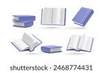 Set of 3d realistic blue books isolated on white background. Vector illustration