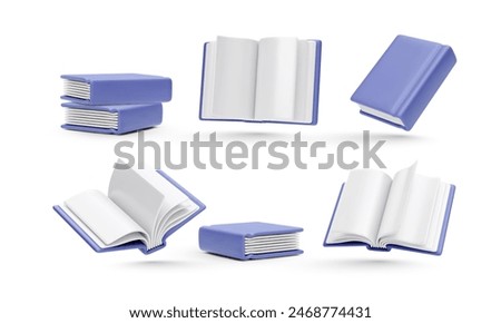 Set of 3d realistic blue books isolated on white background. Vector illustration