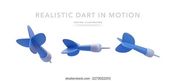 Conjunto de dardos azules realistas 3d aislados en un fondo blanco. Ilustración del vector