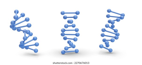 Conjunto de iconos 3d de ADN azul realista con sombra aislada sobre fondo blanco. Ilustración del vector