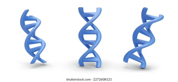 Set of 3d realistic blue DNA icons with shadow isolated on white background. Vector illustration