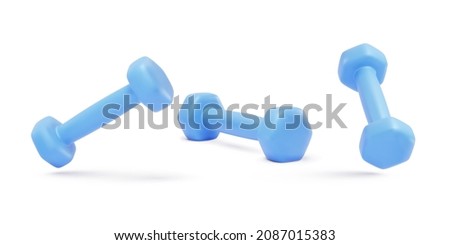 Set of 3d realistic blue dumbbells isolated on white background. Vector illustration